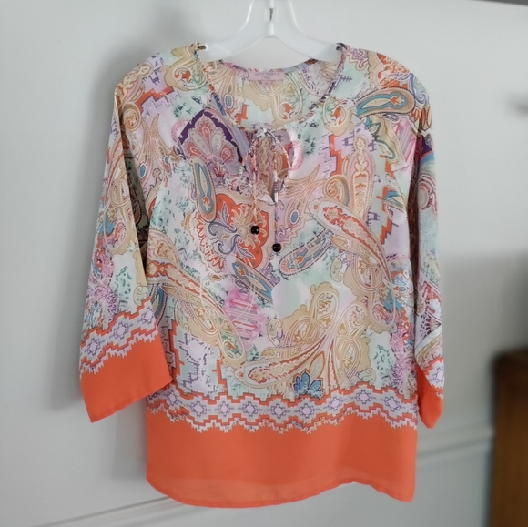 St. Tropez West 3/4 Multi-color Paisley summer top. EUC - Picture 2 of 4